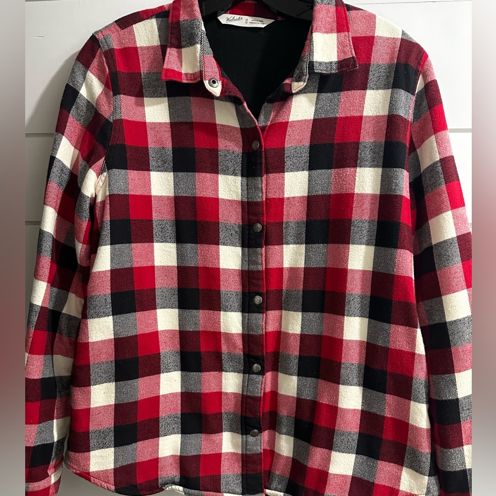 Woolrich Buffalo Plaid Women’s Shacket Size M Lined Shirt Jacket Black White Red